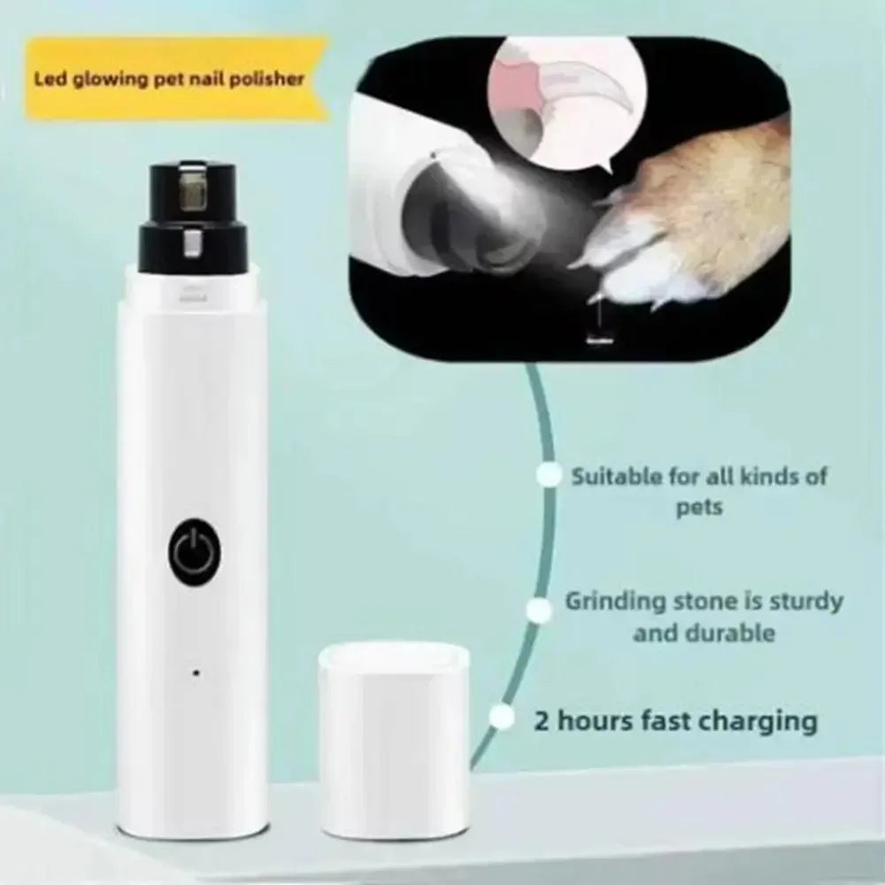 Electric Pet Nail Grinder Quiet Safe Pet Nail Trimmer USB Charging with LED Pet Nail Clipper for Grooming Cleaning Pet Supplies.
