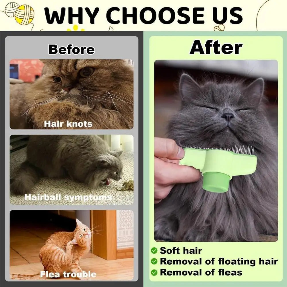 Cat Comb Self-Cleaning Long Hair Matting Tool Dog and Cat Slicker Comb for Pets Shedding Grooming Brush To Remove Knots