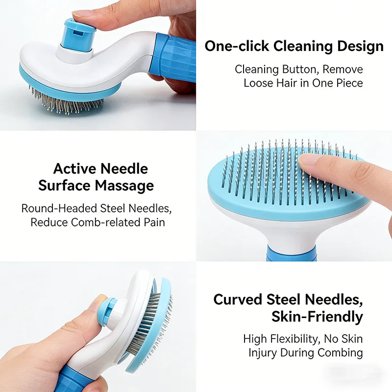 Pet One Button Self Cleaning Slicker Brush Automatic Hair Remover Comb Dog Cat Massage Needle Comb For Pet Beauty Care Supplies