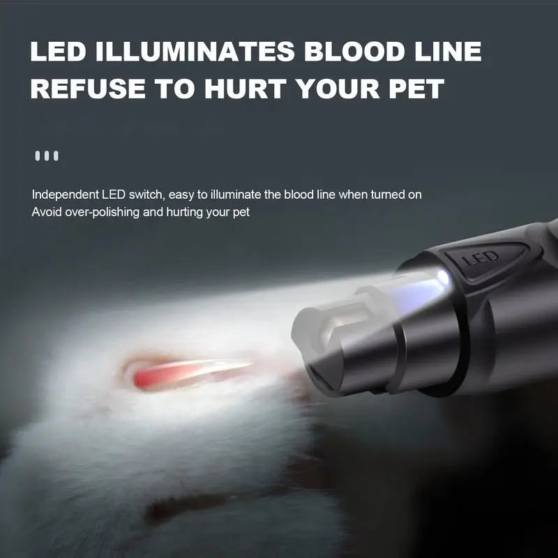 Dog Nail Grinder Super Quiet Electric Nail Grinder With LED Light Claw Grooming Toenail Clippers 2 Speeds Pet Supplies For Small