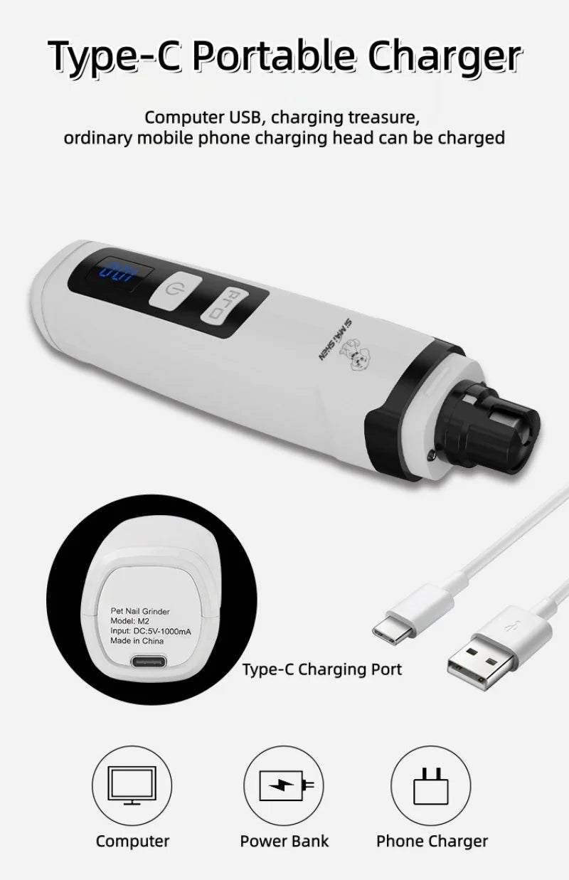 New Electric Dog Nail Clippers Rechargeable USB Charging LED Light Quiet Cat Nail Grinders Pet Paws Nail Grooming Supplies