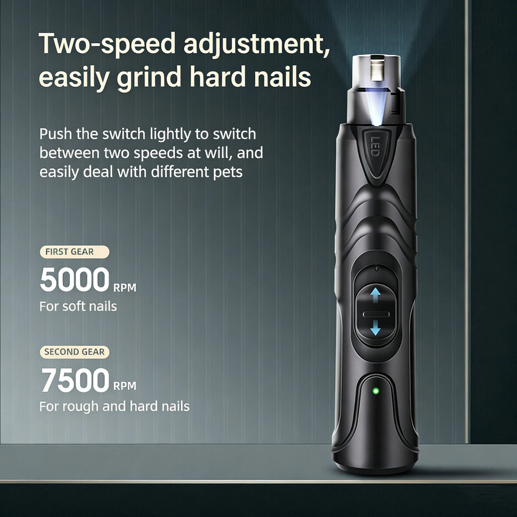 USB Rechargeable Pet Nail Grinder with LED Illumination, 2 Speed Quiet Electric Nail Trimmer, Painless Pet Nail Clipper for Dogs