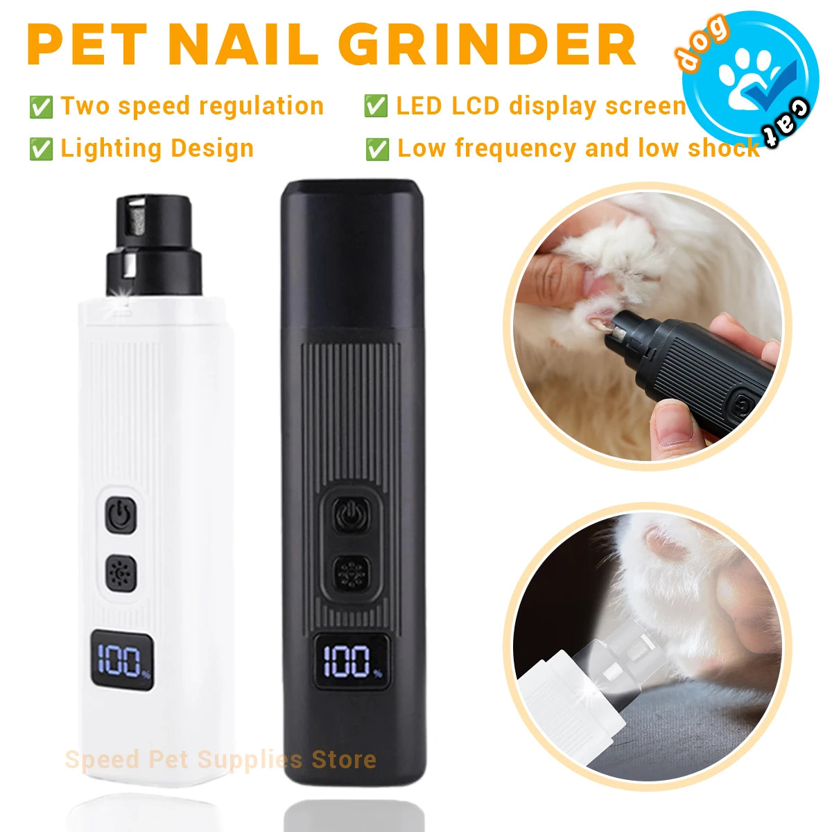 Electric Dog Nail Clippers for Dog Nail Grinders Rechargeable USB Charging LED Light Pet Quiet Cat Paws Nail Grooming Supplies