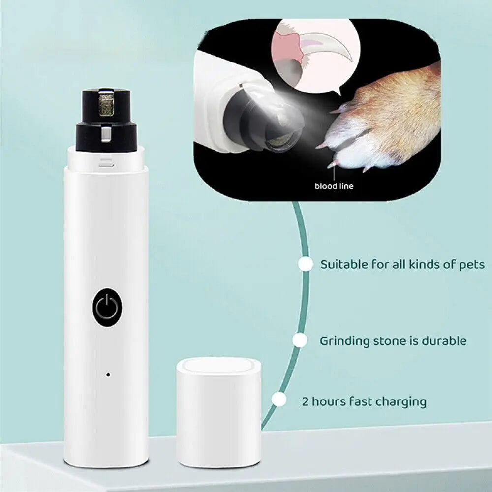 Fashion LED Light Electric Pet Nail Grinder Rechargeable Painless Claw Trimmer Pet Supplies Quiet Puppy Nail File Dog Cat