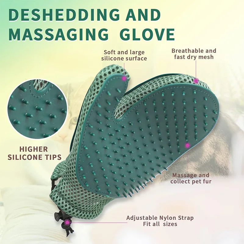 Pet Grooming Glove Efficient Cat Dog Hair Remover Gentle Massage Tool Double Sided Brush Stress Free Easy Hand Wash Remover Glov