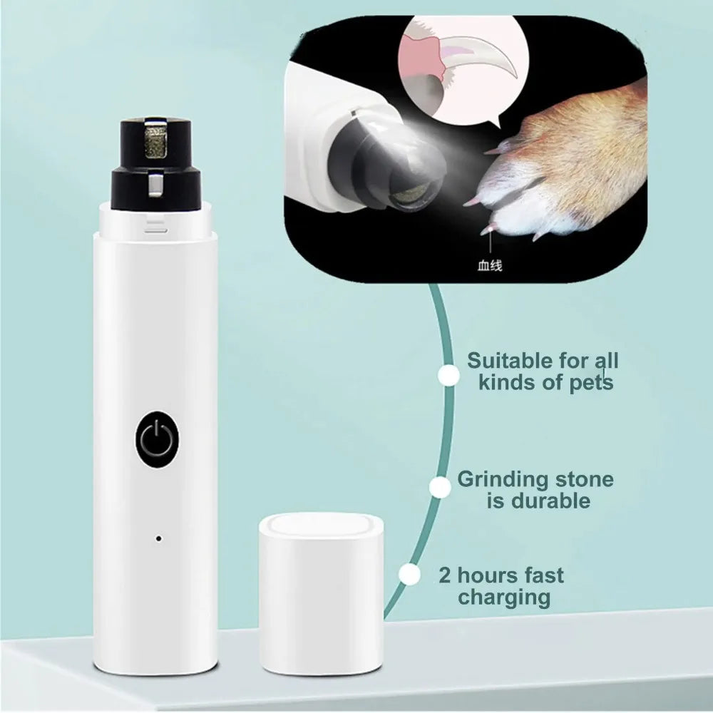 Rechargeable Pet Nail Grinder Electric Dog Cat Claw Trimmer LED Light Safety Guard Quiet Grooming File Tool