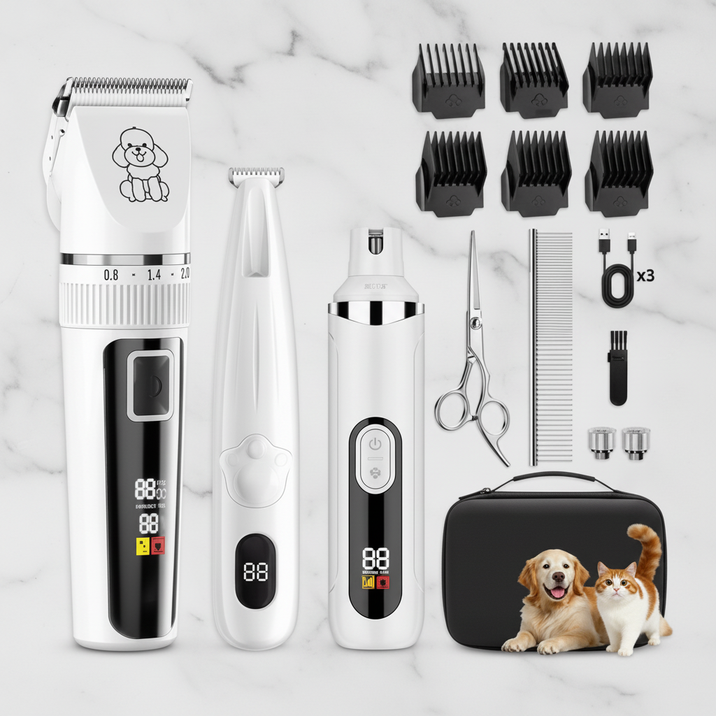 AuraGroom Pro Kit full set on white marble surface