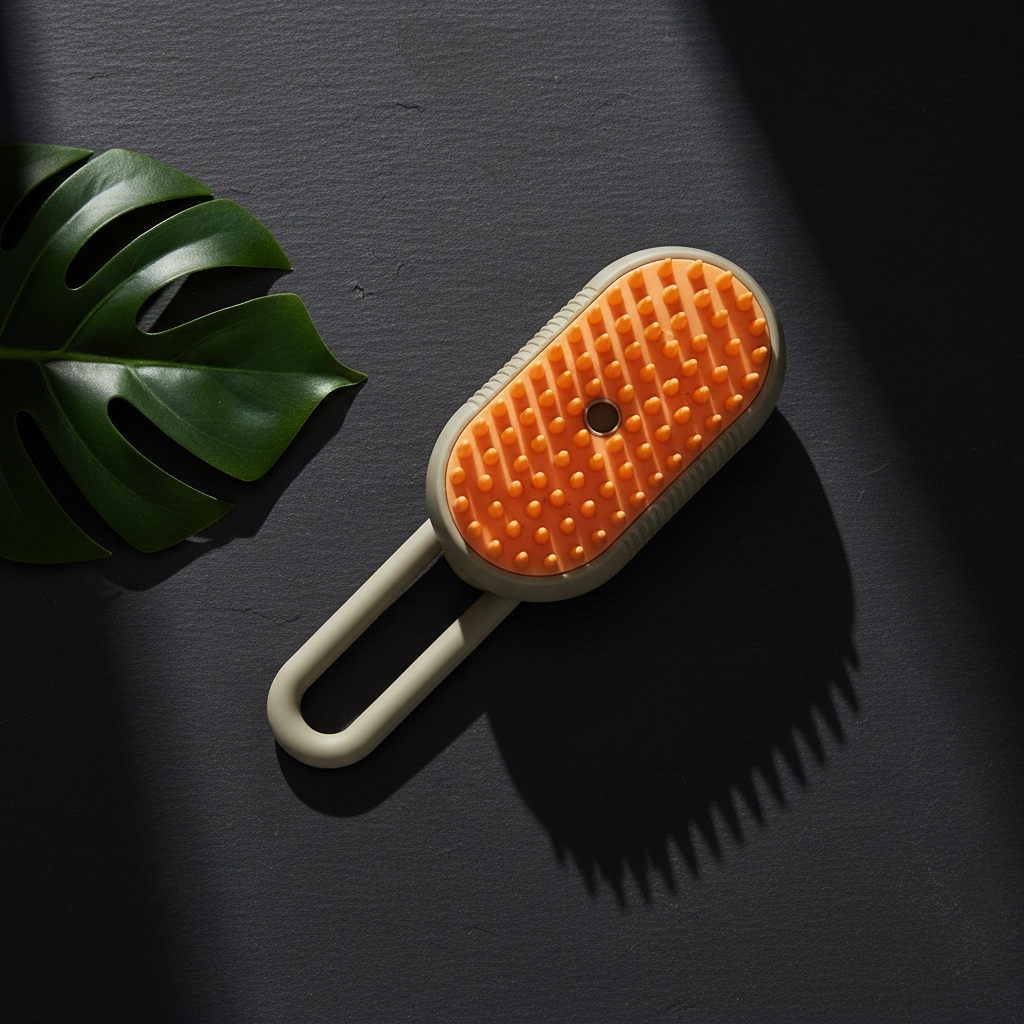 SteamGroom Pro Brush on dark slate, luxury product photography