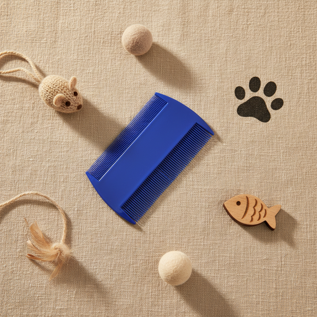 AuraComb Pro editorial flat lay with cat toys